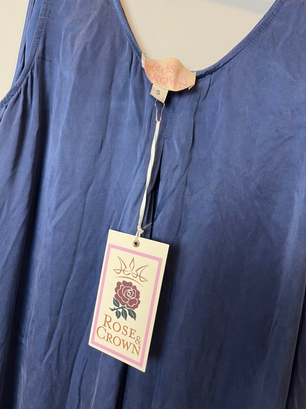 NWT Rose & Crown Cupro Navy Sleeveless Tank Maxi Boho Flowy Dress Size Small - Picture 4 of 8